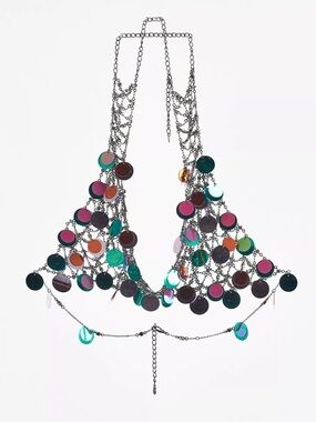 Zara Sequin Chain Crop Bralette with Iridescent Discs